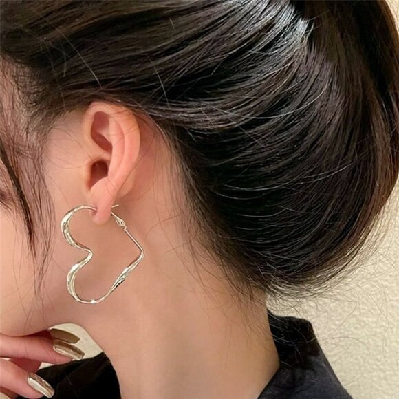 Silver Open Heart Paislee Lauren Large Twisted Hoop Earrings Gift Packaged - Picture 5 of 10